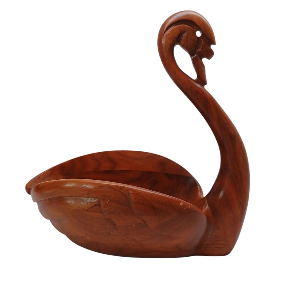 Vintage Solid American Walnut Wood Crafted Swan Figurine Bowl Dish Brown‎